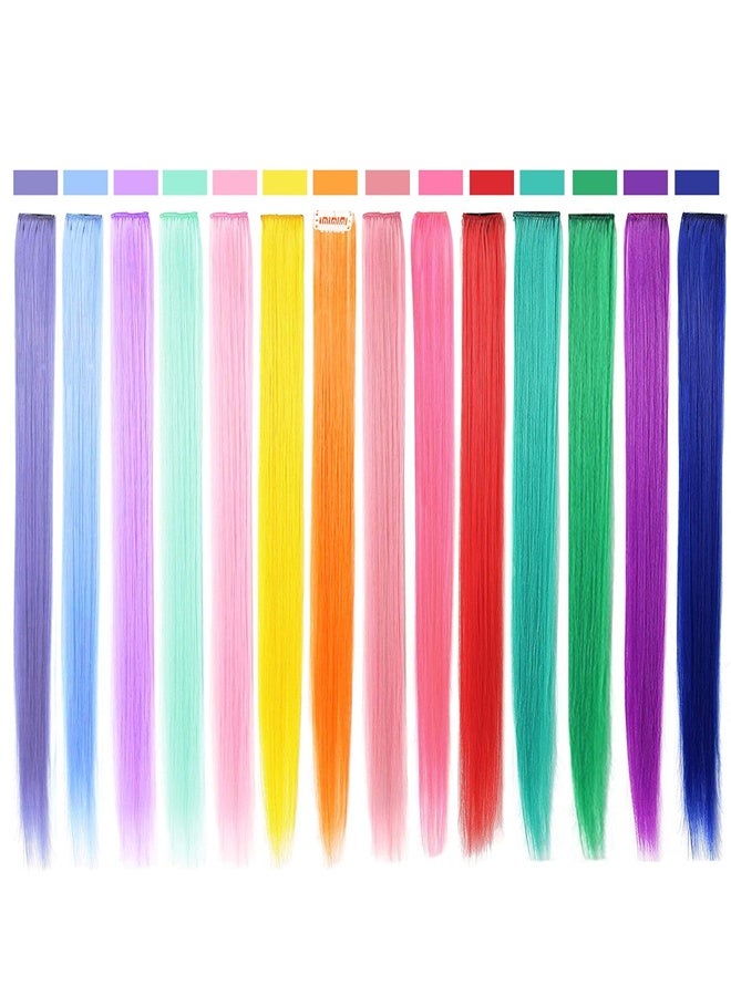 14 PCS 21 inch Colored Hair Extensions Clip in/on for America Women Girls hiar Accessories Wig Pieces Synthetic Rainbow Hair Extensions (Multicolour) - Image 2
