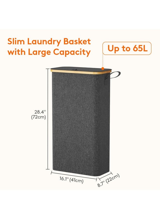Lifewit Lifewit 65L Slim Laundry Hamper with Lid, Narrow Laundry Basket with Removable Bag & Bamboo Handles, Fodable Thin Dirty Clothes Hamper for Laundry Collapsible Bin for Bathroom Bedroom Dorm, Dark Gray - Image 3