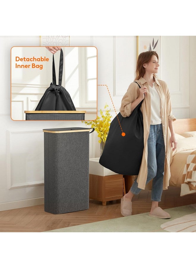 Lifewit Lifewit 65L Slim Laundry Hamper with Lid, Narrow Laundry Basket with Removable Bag & Bamboo Handles, Fodable Thin Dirty Clothes Hamper for Laundry Collapsible Bin for Bathroom Bedroom Dorm, Dark Gray - Image 4