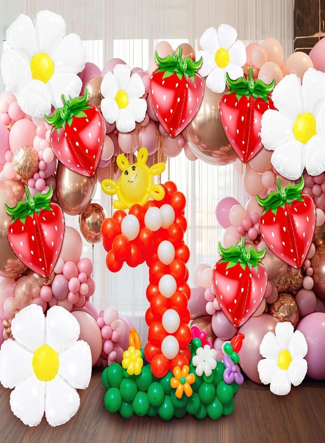 Arrowbash 12 Pcs Strawberry Balloons Daisy Balloons Sets Cute Berry First Birthday Party Decoration 4d Flower Foil Balloon for Christmas Baby Shower Birthday Party Decor(Strawberry,Daisy) - Image 3