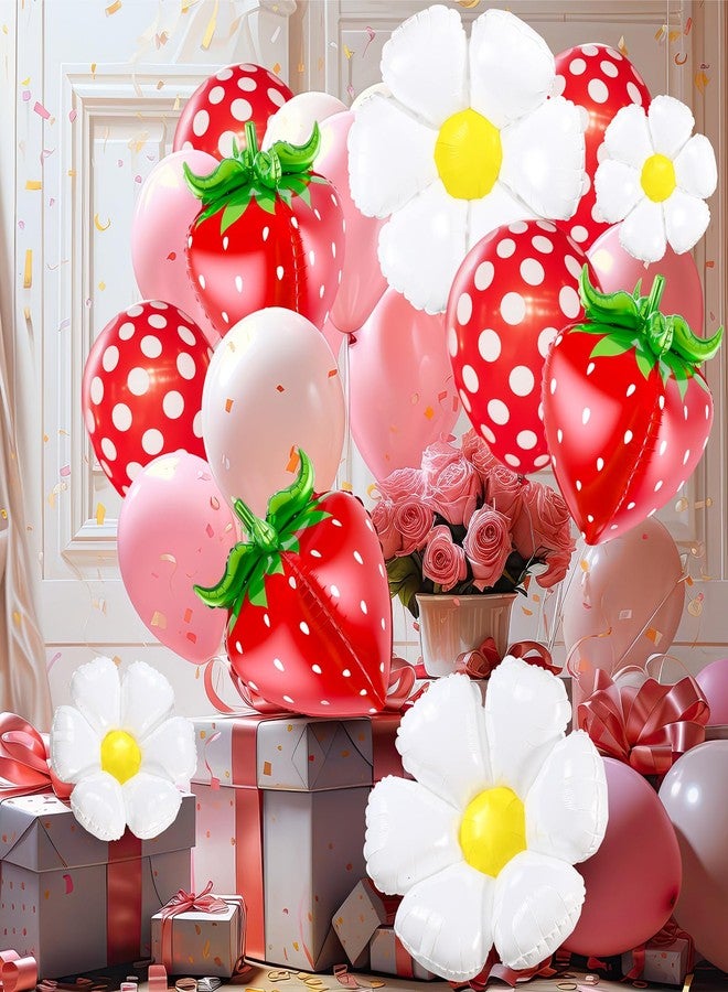 Arrowbash 12 Pcs Strawberry Balloons Daisy Balloons Sets Cute Berry First Birthday Party Decoration 4d Flower Foil Balloon for Christmas Baby Shower Birthday Party Decor(Strawberry,Daisy) - Image 4