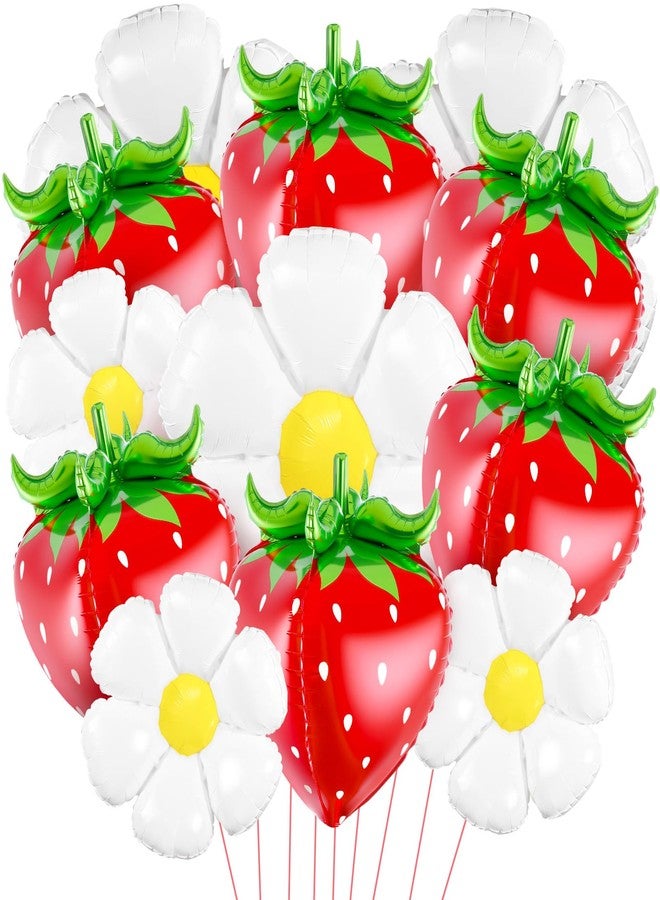 Arrowbash 12 Pcs Strawberry Balloons Daisy Balloons Sets Cute Berry First Birthday Party Decoration 4d Flower Foil Balloon for Christmas Baby Shower Birthday Party Decor(Strawberry,Daisy) - Image 1