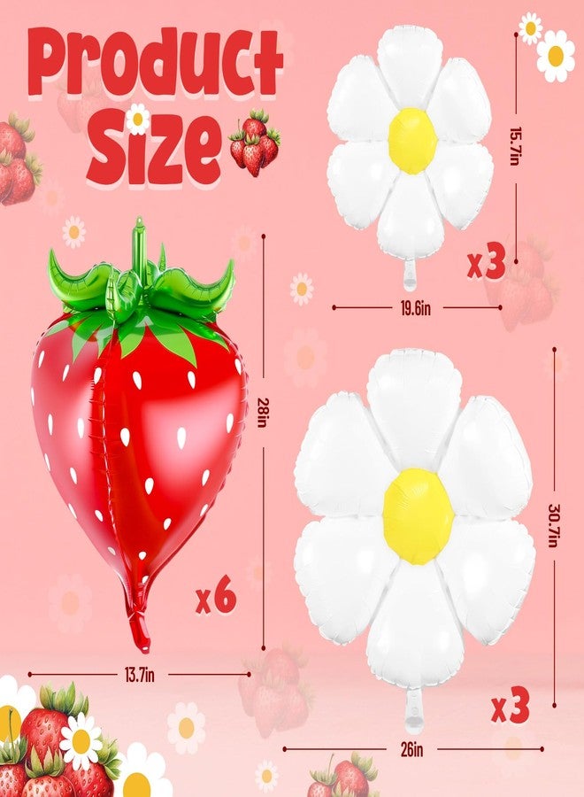 Arrowbash 12 Pcs Strawberry Balloons Daisy Balloons Sets Cute Berry First Birthday Party Decoration 4d Flower Foil Balloon for Christmas Baby Shower Birthday Party Decor(Strawberry,Daisy) - Image 2