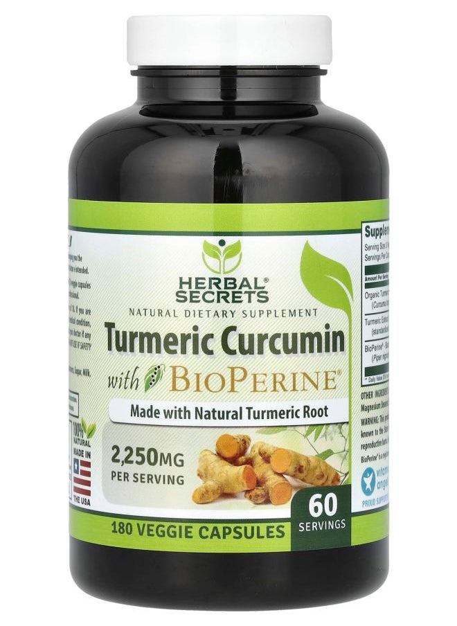 Herbal Secrets Turmeric Curcumin with BioPerine 2250 mg 180 Veggie Capsules (750 mg Per Serving) 