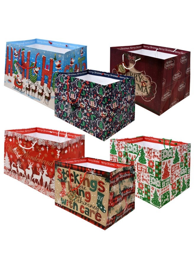 Gift Boutique 12 Jumbo Christmas Tote Bags With Handles 15" Wide X 11" High X 11" Deep Extra Wide Large Giant Reusable Grocery Shopping Paper Bags Big Gusset For Food Cookie Container & Foil Tin Pan - Image 1