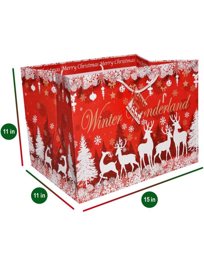Gift Boutique 12 Jumbo Christmas Tote Bags With Handles 15" Wide X 11" High X 11" Deep Extra Wide Large Giant Reusable Grocery Shopping Paper Bags Big Gusset For Food Cookie Container & Foil Tin Pan - Image 2