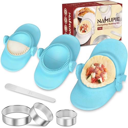 NAMUPIE 7 Piece Dumpling Maker Kit - All-in-One Empanada Maker Set with Press Molds & Ring Cutters, BPA-Free Kitchen Accessories for Home Cooking, Family/Friends Fun Gift (Blue) - Image 1