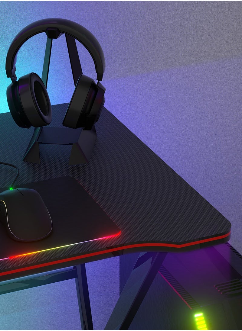 AnneFish - 120cm Gaming Desk With Smart Bluetooth Led Strip Music Sync Corner Computer Desk Carbon Fiber Surface Table Work Station For Home Gaming Room 120*60*75cm - Image 1