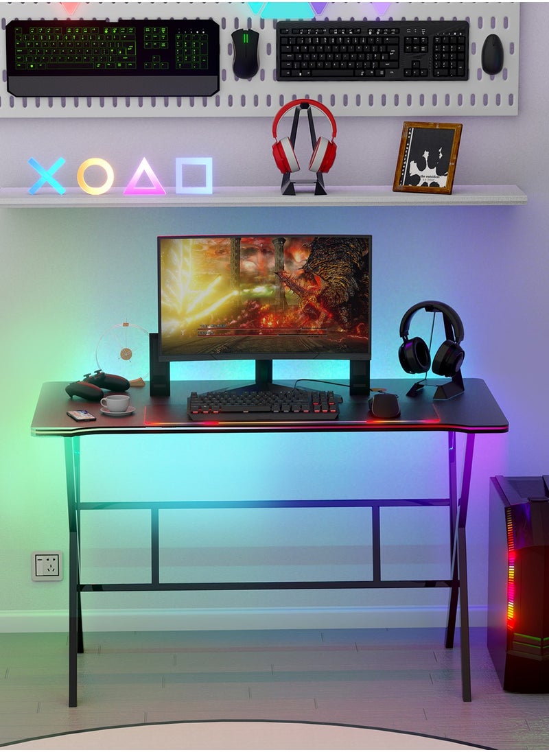 AnneFish - 120cm Gaming Desk With Smart Bluetooth Led Strip Music Sync Corner Computer Desk Carbon Fiber Surface Table Work Station For Home Gaming Room 120*60*75cm - Image 1