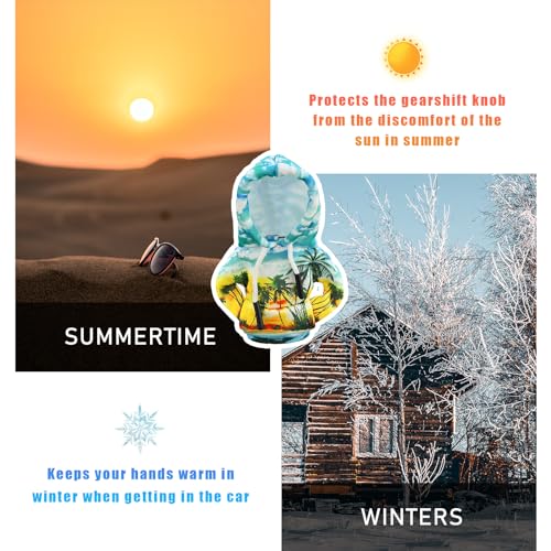 Ohleats Car Gear Shift Hoodie, Mini Funny Fashionable Automotive Gear Shifter Cover, Winter Warm Car Shift Knob Sweater Protector, Universal Interior Car Accessories for Decoration (Coconut Trees) - Image 4