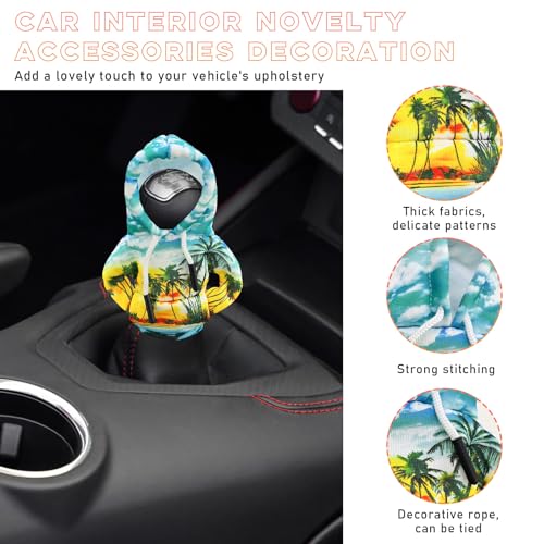 Ohleats Car Gear Shift Hoodie, Mini Funny Fashionable Automotive Gear Shifter Cover, Winter Warm Car Shift Knob Sweater Protector, Universal Interior Car Accessories for Decoration (Coconut Trees) - Image 3