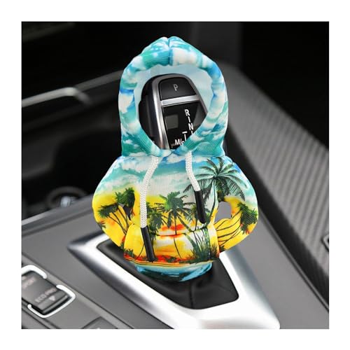 Ohleats Car Gear Shift Hoodie, Mini Funny Fashionable Automotive Gear Shifter Cover, Winter Warm Car Shift Knob Sweater Protector, Universal Interior Car Accessories for Decoration (Coconut Trees) - Image 1