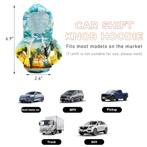 Ohleats Car Gear Shift Hoodie, Mini Funny Fashionable Automotive Gear Shifter Cover, Winter Warm Car Shift Knob Sweater Protector, Universal Interior Car Accessories for Decoration (Coconut Trees) - Image 2