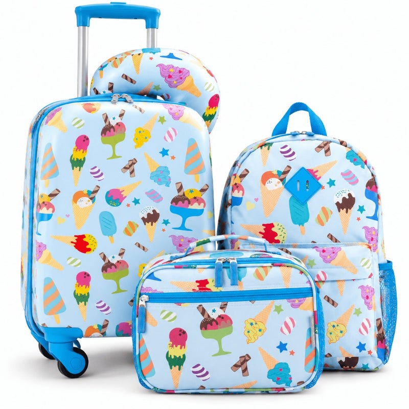 Unisex Kid's 5 Pcs Luggage Travel Set for airport and school use, durable polyester fabric, vibrant blue color, lightweight and stackable design - Image 1