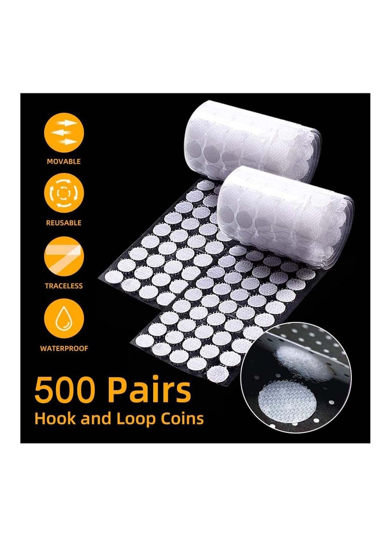 SYOSI - 500 Pair Sets Hook and Loop Coin Dots 20mm Self Adhesive Waterproof Double Sided Strong Sticky Back Coins Dots for DIY Crafts Hook and Loop Tapes for Floor Glasses Metals - Image 1