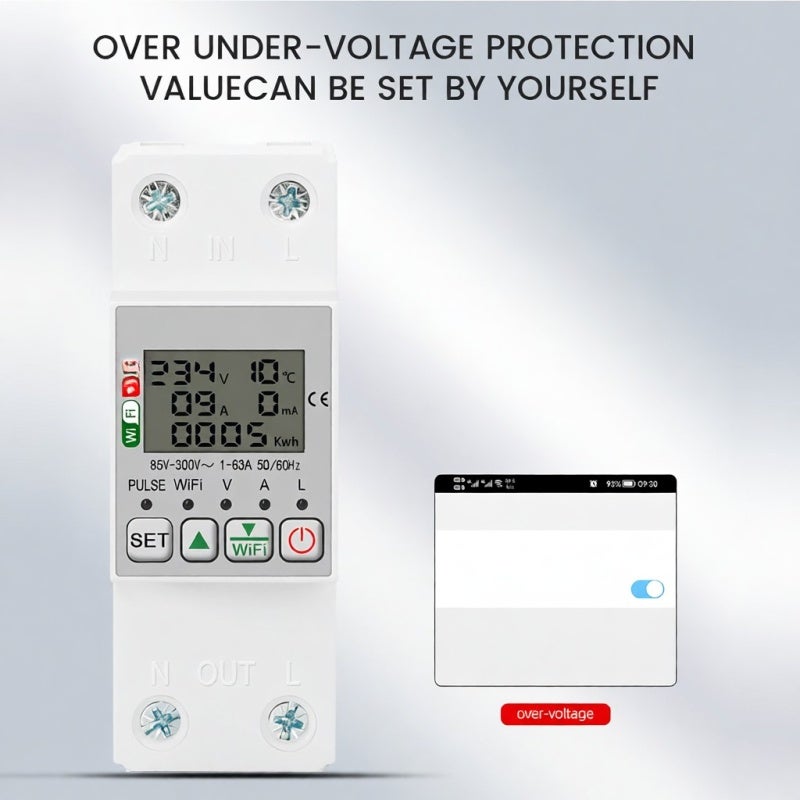 tongou Tuya WiFi Intelligent Energy Meter with Metering Voltage Power Electricity Monitoring Leakage Protector 63A AC85-300V with LCD Display Support APP Remote Control Compatible with Google - Image 5