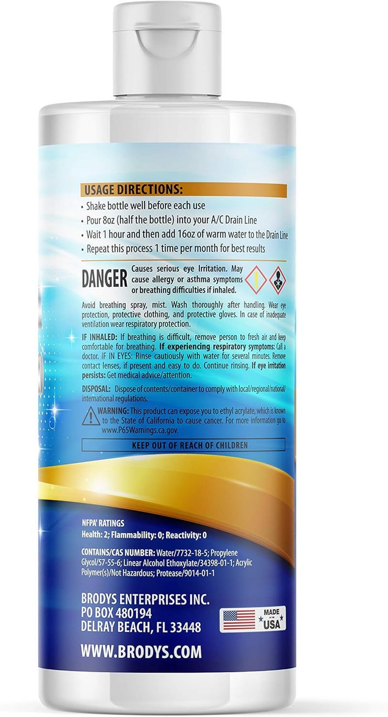 BRODYS - A/C HVAC Drain Line Cleaner, 16oz Bottle, 2 MONTH SUPPLY, (Great to use at home, in the office, at restaurants and large commercial buildings) - Image 2