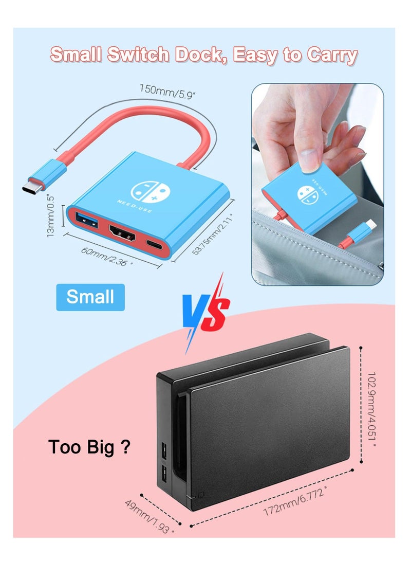 SYOSI Switch Dock for Nintendo Switch & OLED, Nintendo Switch Docking Station for TV,Nintendo Switch Base Accessories,Portable Switch Travel Dock,USB C to HDMI Adapter for Steam Deck/MacBook/Laptop - Image 3