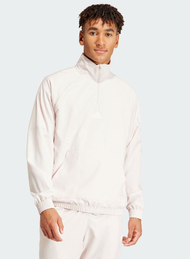 adidas أديداس بل سويت شيرت تدريب وردي بسحاب نصفي - Image 1