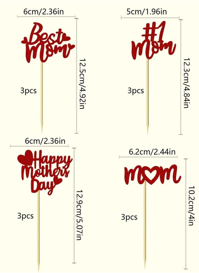 Generic - Happy Mother’s Day Cake Toppers Set The set comes with four different designs such as “Best Mom”, “#1 Mom”, and “Happy Mother’s Day”, making them perfect for decorating cakes or treats on this special day. - Image 1