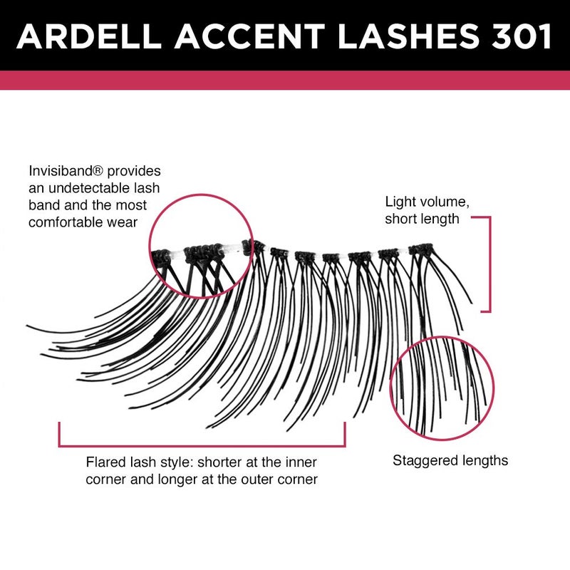 Ardell Accent Half Lashes 301 - Natural Cat Eye Lashes Wispy False Eyelashes for Outer Corner Volume, 4 Pack - Image 3