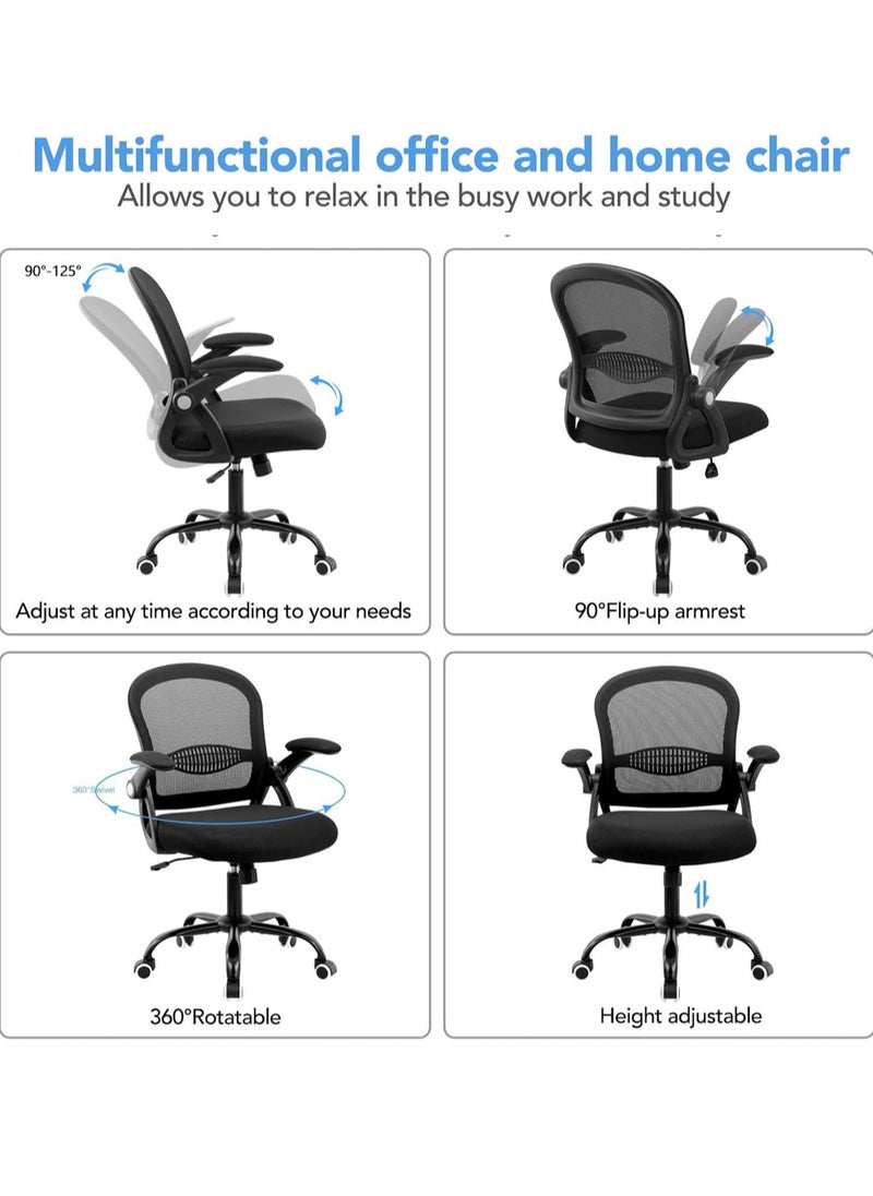 AGD - Office Chair, Swivel Office Chair, Mesh Low Back Adjustable with Foldable Armrests and Comfortable Lumbar Support, for Computer and Home Office Chair.(Grey) - Image 1