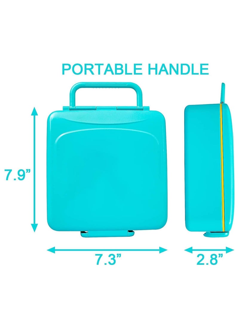 TOMSHOO - Kids Bento Lunch Box for School, 1.3L Lunch Container with Sauce Jar, Spoon & Fork, 4 Compartment Lunch Box with Handle - Leak Proof, Dishwasher & Microwave Safe, BPA-Free (Blue) - Image 1