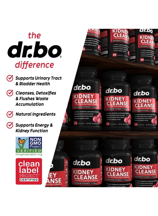 dr.bo Kidney Cleanse Detox Support Supplement - Natural Cranberry, Juniper Berries, Buchu & Uva Ursi Extract to Support Kidneys, Bladder & Urinary Tract Health Supplements - Herbal Renal Blend Formula Pills - Image 4
