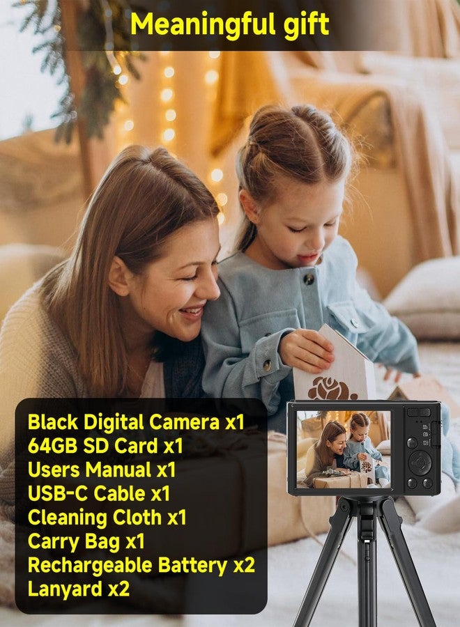 SMARTKLIK Black Digital Camera 4K for Teens with 16X Zoom Auto Focus, Small Compact Portable Point and Shoot Boys/Girls Student Digital Camera with 64G SD Card, 2 Batteries - Image 5