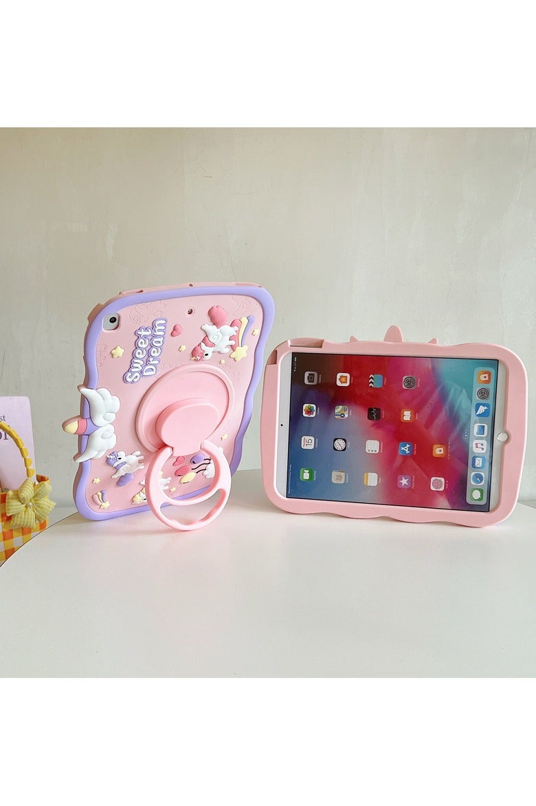 عام غطاء سيليكون كرتوني واقي - متوافق مع أجهزة iPad 9/8/7 الجيل (2019/2020/2021) مقاس 10.2 بوصة، مزود بحامل دوار 360 درجة - Image 3