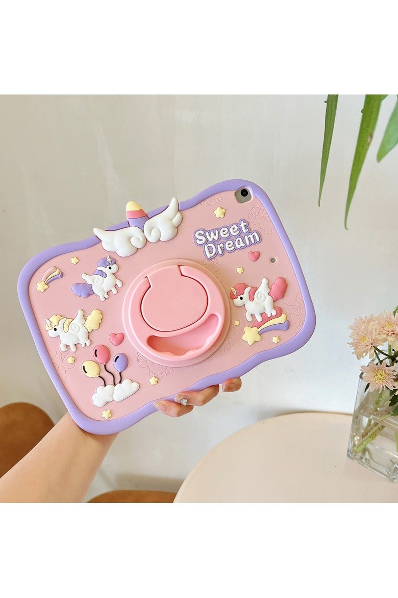 عام غطاء سيليكون كرتوني واقي - متوافق مع أجهزة iPad 9/8/7 الجيل (2019/2020/2021) مقاس 10.2 بوصة، مزود بحامل دوار 360 درجة - Image 2