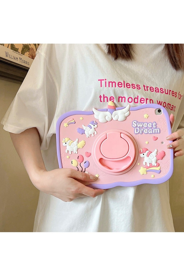 عام غطاء سيليكون كرتوني واقي - متوافق مع أجهزة iPad 9/8/7 الجيل (2019/2020/2021) مقاس 10.2 بوصة، مزود بحامل دوار 360 درجة - Image 4