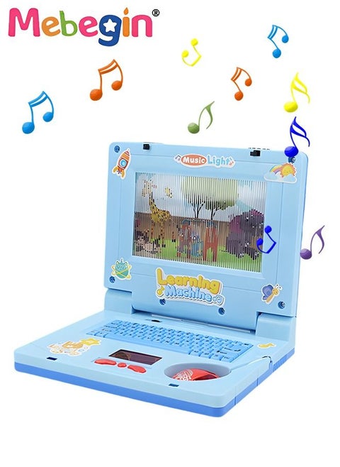 Kids Learning Laptop with Music and Light, Play Laptop Computer Electronic Educational Learning Computer  Simulation Music Preschool Pretend Toys with Retractable Mouse for Early Learning Blue