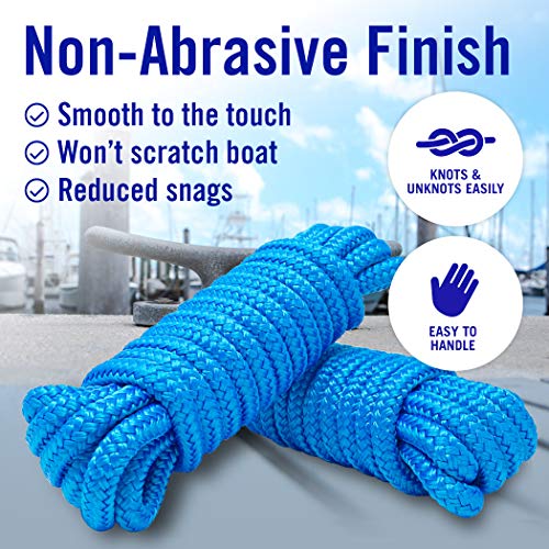 Better Boat Dock Lines Boat Ropes for Docking, 3/8" Double Braided Mooring Marine Rope, 15ft Nylon Rope with Loop, Blue, 2 Pack - Image 5