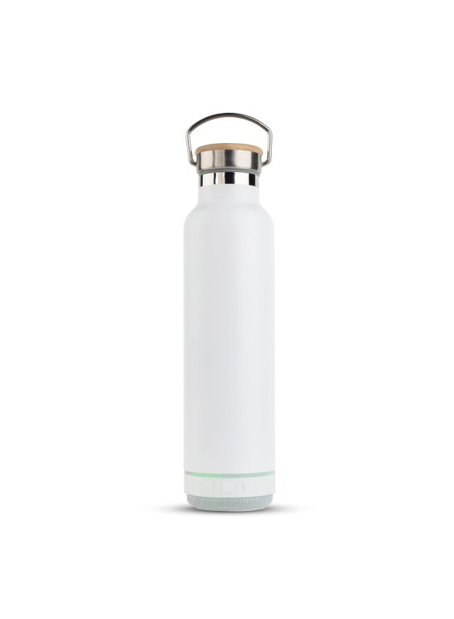 White Premium Stainless Steel Bottle with Bamboo Lid 750ML | Eco-Friendly Vacuum Insulated Water Bottle Rust-Resistant Thermos Flask for Hot & Cold Drinks