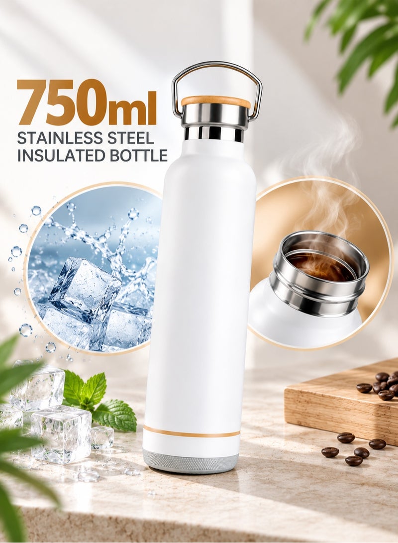 Rich Life 750ml Premium Stainless Steel Insulated Water Bottle with Bamboo Lid | Double Wall Vacuum Flask for Hot & Cold Drinks | Reusable Travel Bottle for Gym, Office, School, Travel & Everyday Use – White - Image 3