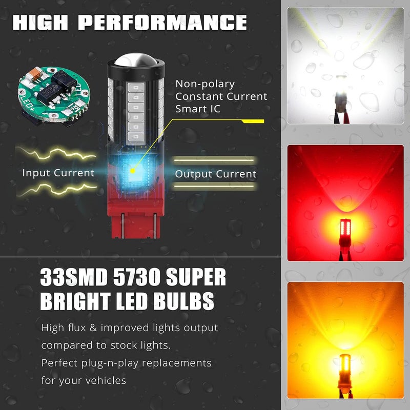 Alla Lighting WT21W/7W LED Bulbs - Super Bright Rear Brake, Tail, Turn Signal Lights Replacement (Pure Red) - Image 4