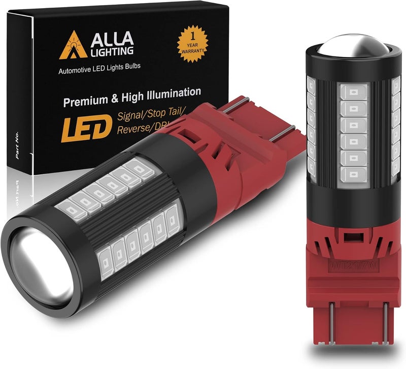 Alla Lighting WT21W/7W LED Bulbs - Super Bright Rear Brake, Tail, Turn Signal Lights Replacement (Pure Red) - Image 1