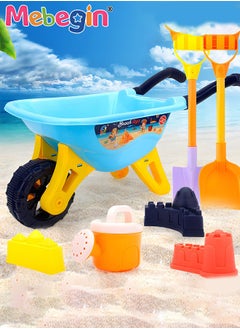 MEBEGIN 7PCS Beach Wheelbarrow Toy Set with 1 Watering Can, 1 Rake, 1 Shovel and 2 Sand Models, Colorful Beach Toys, Fun Travel Toys, Perfect for Little Hands to Grasp, Ideal Gift for Kids  - Image 1