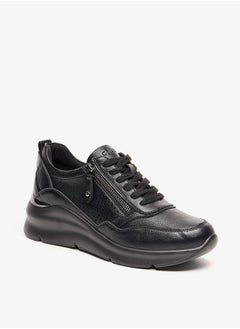 Celeste Women's Solid Shoes with Lace-Up Closure and Zip Detail  - Image 1