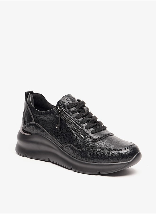 Celeste Women's Solid Shoes with Lace-Up Closure and Zip Detail  - Image 1