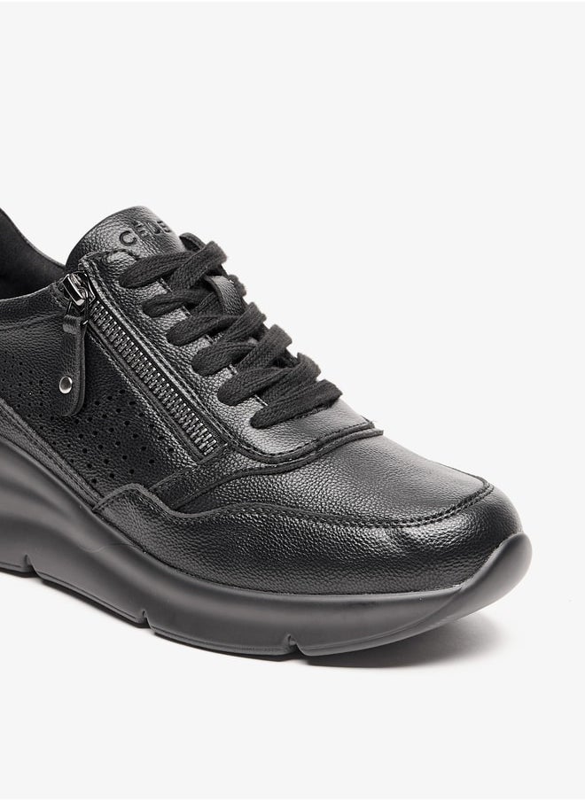 Celeste Women's Solid Shoes with Lace-Up Closure and Zip Detail  - Image 5
