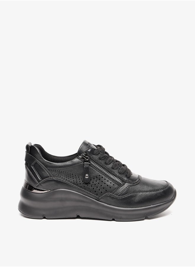 Celeste Women's Solid Shoes with Lace-Up Closure and Zip Detail  - Image 3