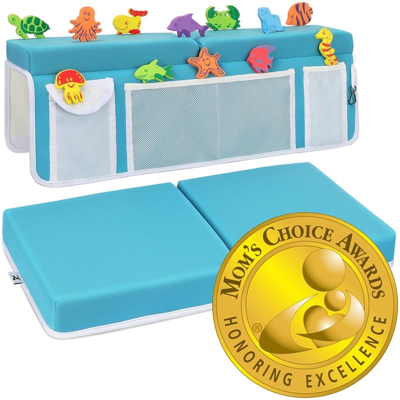 Supa Ant Baby Bath Kneeler and Elbow Rest Pad –Mom’s Choice Award Winner –US-Designed Extra Thick Bathtub Kneeling Pad with 8 Suction Cups, 5-Pocket Organizer, Non-Slip, Cushioned, Durable (Blue) - Image 1