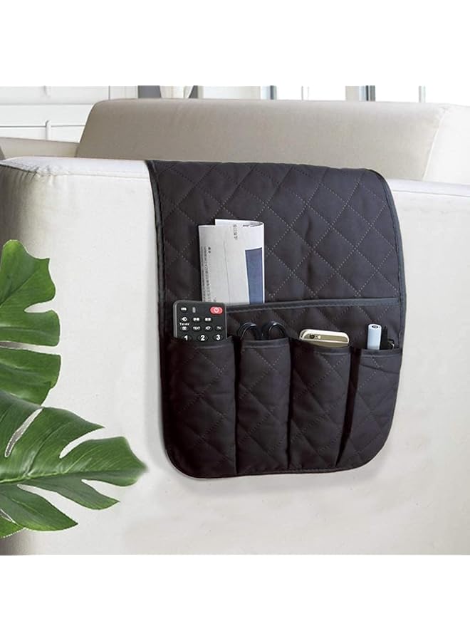 erorex Sofa Armrest Organizer Non Slip Arm Chair Bedside Caddy Storage Organizer For Recliner Couch With 5 Pockets For Cell Phone Tv Remote Control Magazines Magazine Holders Black 