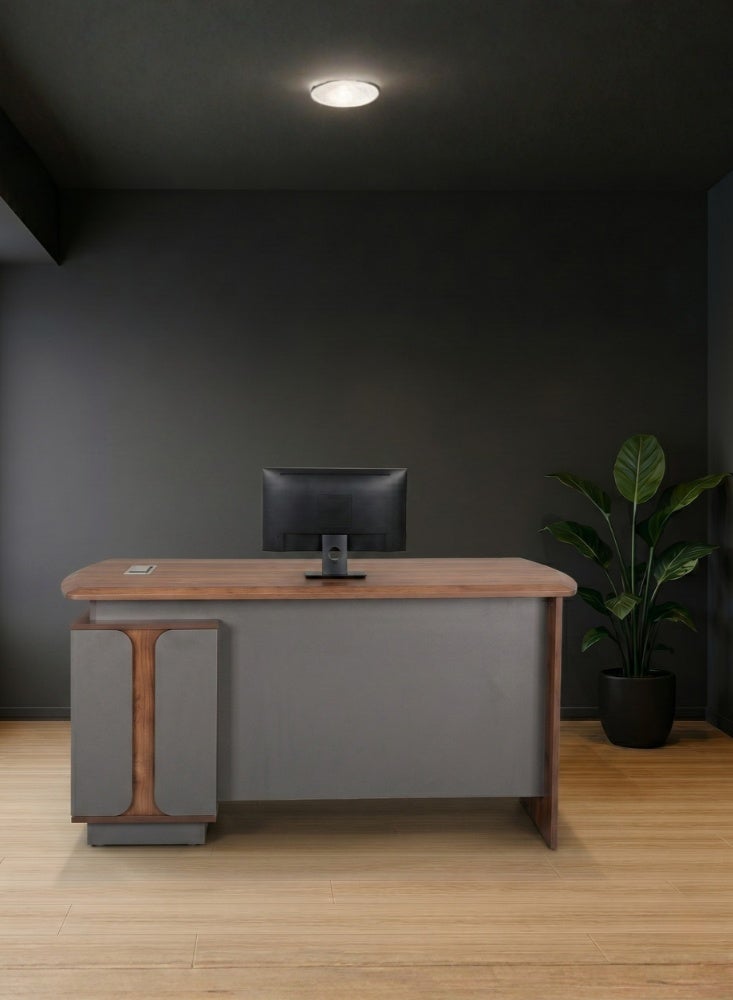 Karnak Cephas Reception Table with Lockable Drawers | Front Reception Desk | Multifunctional Modern Office Front Counter Table for Retail Hotel Clinic Workspace Furniture (Grey) - Image 1