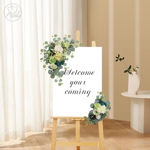 Odouzy Artificial Wedding Arch Flowers for Wedding Sign,Set of 2 for Wedding Welcome Ceremony Sign,Faux Floral Swags,Wedding, Banquet and Reception Backdrop Floral Decoration (Dark Green) - Image 5