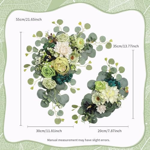 Odouzy Artificial Wedding Arch Flowers for Wedding Sign,Set of 2 for Wedding Welcome Ceremony Sign,Faux Floral Swags,Wedding, Banquet and Reception Backdrop Floral Decoration (Dark Green) - Image 2