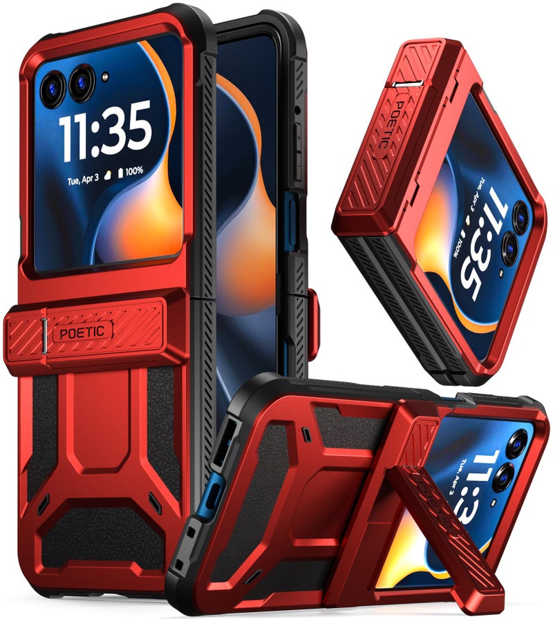 Poetic Spartan Case for Motorola Moto Razr 2025/2024, [Kickstand][Hinge Protection][20FT Mil-Grade Drop Tested], Full-Body Rugged Shockproof Protective Cover with Kickstand, Metallic Red - Image 1