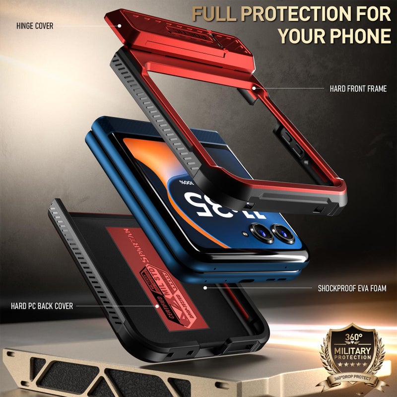 Poetic Spartan Case for Motorola Moto Razr 2025/2024, [Kickstand][Hinge Protection][20FT Mil-Grade Drop Tested], Full-Body Rugged Shockproof Protective Cover with Kickstand, Metallic Red - Image 3
